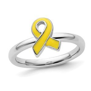 Sterling Silver Yellow Enameled Awareness Ribbon Ring